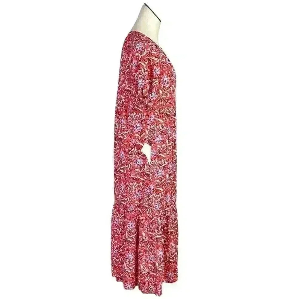 Loft Women S Floral Tier Pocket Shirt Dress Red White Rayon Short Sleeves NEW - Picture 6 of 12